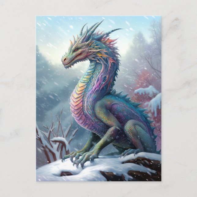 Postal Dragón Arcoiris En El Arte De La Nieve Fantasía (Anverso)
