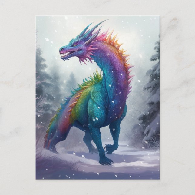 Postal Dragón Arcoiris En La Postcarta De Arte De La Niev (Anverso)