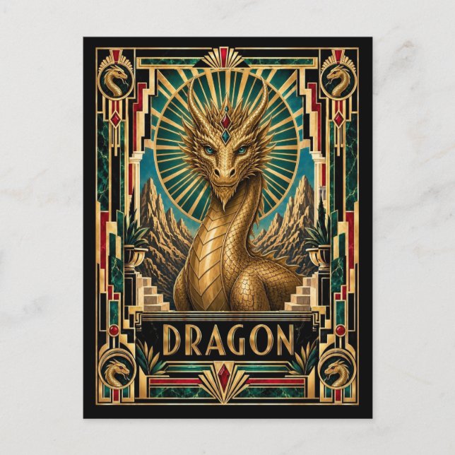 Postal Dragón, Art Deco Mitológico (Anverso)