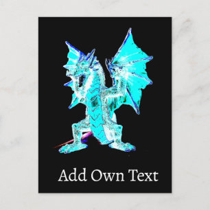 Postal Dragón Azul Aqua Océano Cielo Fantasía Elemento Ag