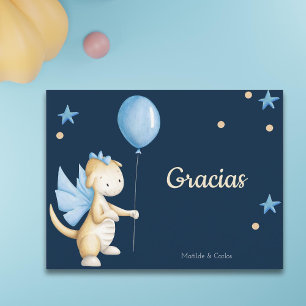 Postal Dragón Bebé Azul Fiesta de Regalo de Gracias Bebé