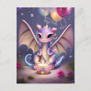 Postal Dragón bebé de fantasía lindo kawaii