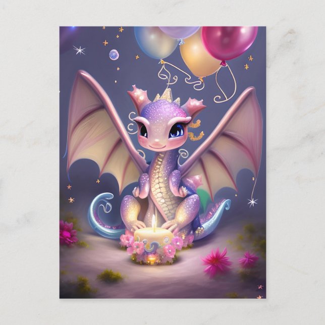 Postal Dragón bebé de fantasía lindo kawaii (Anverso)