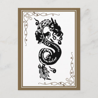 Postal Dragón Blanco Y Negro