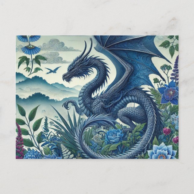 Postal Dragon Blue Woodland | Fantasía encantada (Anverso)