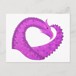Postal Dragón cardíaco púrpura brillante en blanco