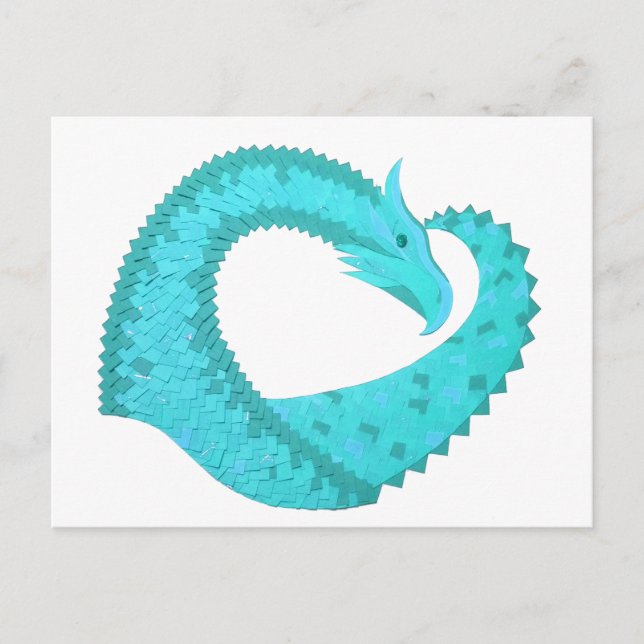 Postal Dragón cardíaco verdigris sobre blanco (Anverso)