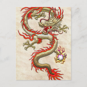 Postal Dragon chino dorado fucanglong sobre papel de arro