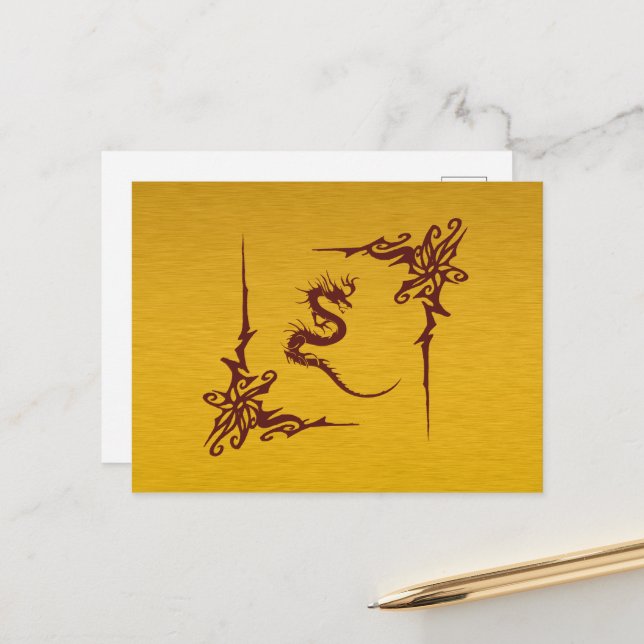 Postal Dragón chino, Dragón rojo, fantasía, mitología (Anverso/Reverso In Situ)