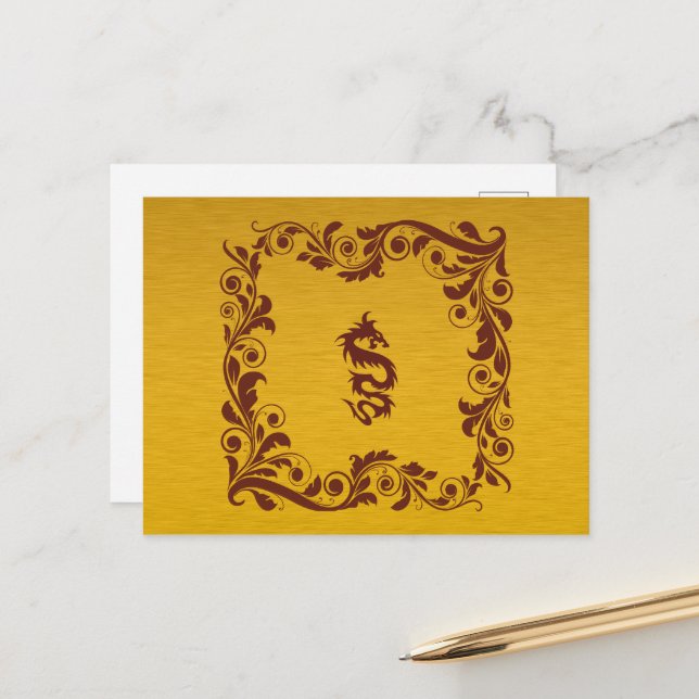 Postal Dragón chino, Dragón rojo, fantasía, mitología (Anverso/Reverso In Situ)