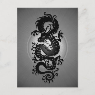 Postal Dragón chino en ráfaga gris