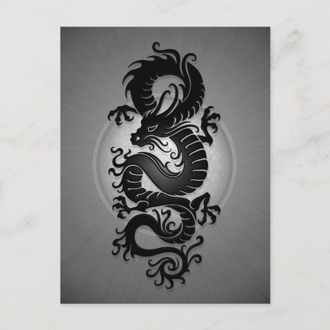 Postal Dragón chino en ráfaga gris (Anverso)