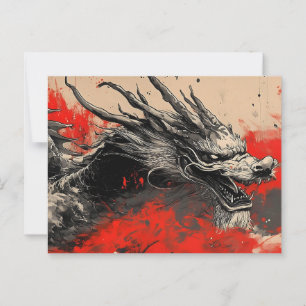Postal Dragón chino majestuoso con mancha de tinta roja