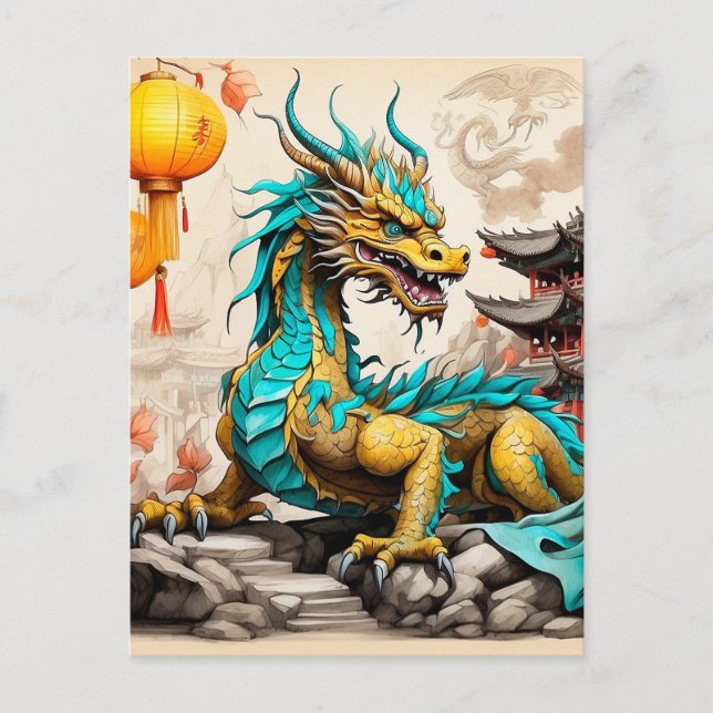 Postal Dragón chino tradicional para el Año Nuevo chino (Anverso)