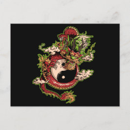 Postal Dragon Chinois et Symbole Yin-Yang
