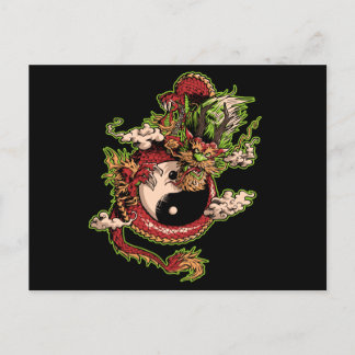 Postal Dragon Chinois et Symbole Yin-Yang