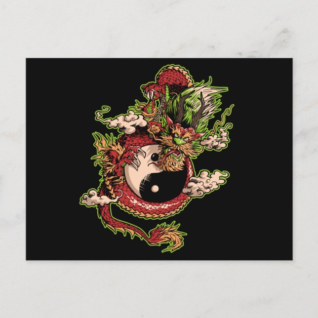 Postal Dragon Chinois et Symbole Yin-Yang (Anverso)