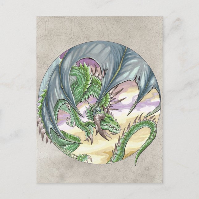 Postal Dragón circular - Verde (Anverso)