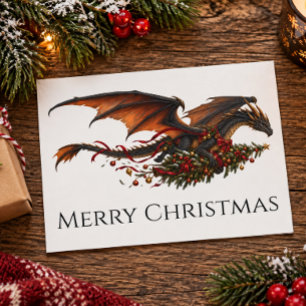 Postal Dragón con árbol de Navidad