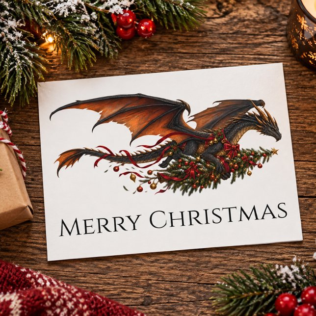 Postal Dragón con árbol de Navidad (Subido por el creador)