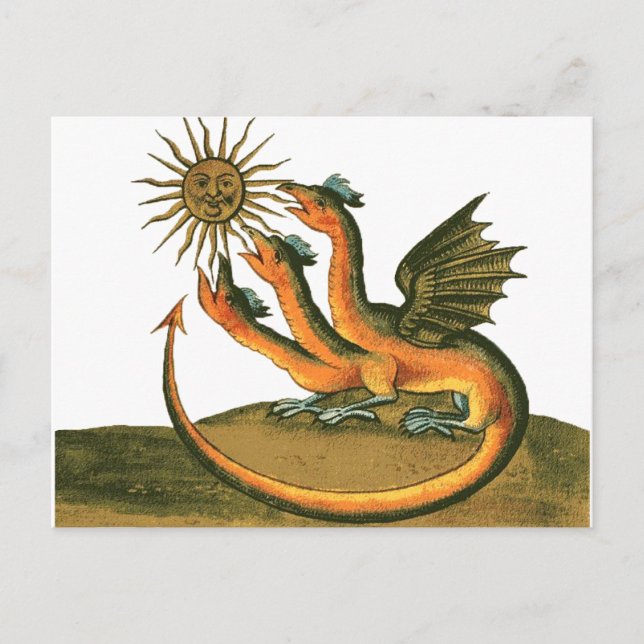 Postal Dragón de alquimia de tres puntas y sol (Anverso)
