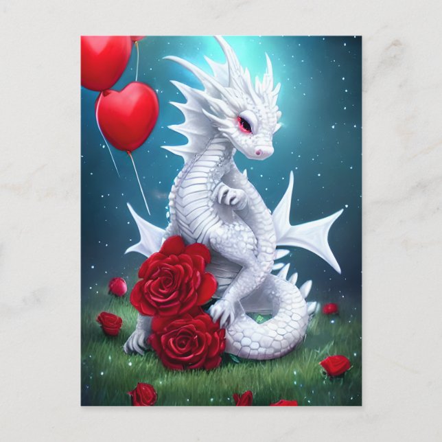 Postal Dragón de amor de San Valentín blanco (Anverso)