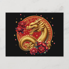 Postal Dragón de Año Nuevo chino de oro