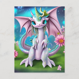Postal Dragón de bebé sonriente con flores