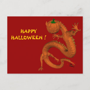 Postal Dragón de calabaza de Halloween naranja