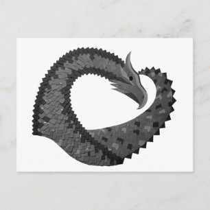 Postal Dragón de corazón negro sobre blanco
