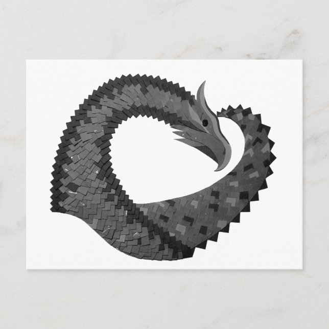 Postal Dragón de corazón negro sobre blanco (Anverso)