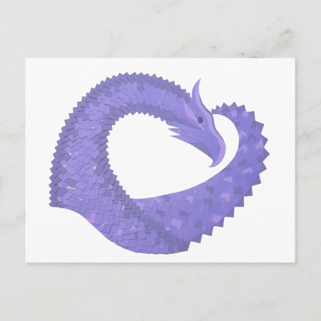 Postal dragón de corazón pervinca sobre blanco (Anverso)