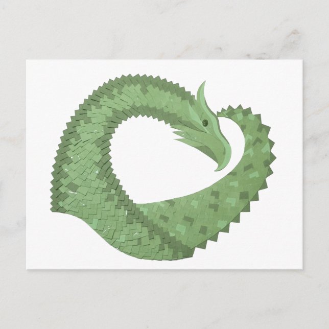 Postal Dragón de corazón verde oliva en blanco (Anverso)