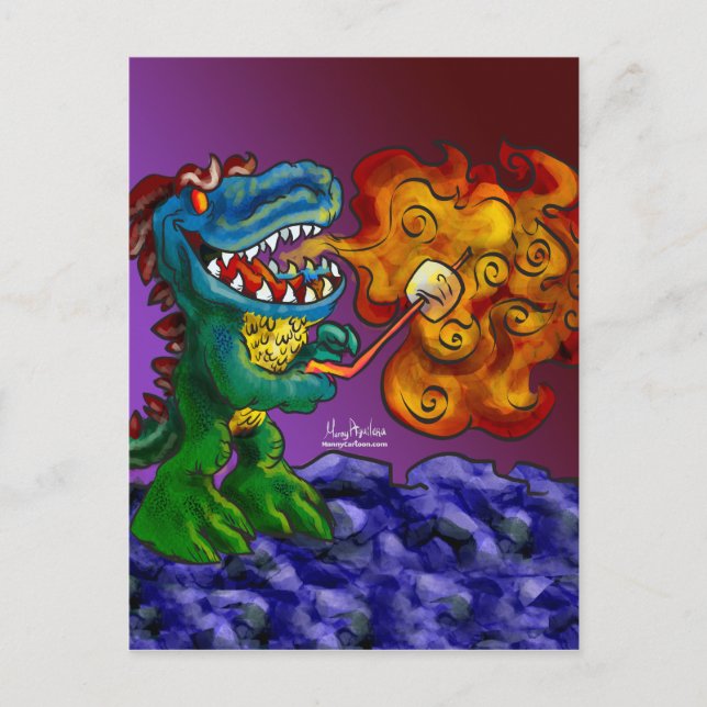 Postal Dragón De Dinosaurio Cocina Mariscos Con Respiraci (Anverso)