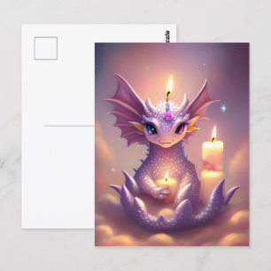 Postal Dragón de fantasía con velas de cumpleaños