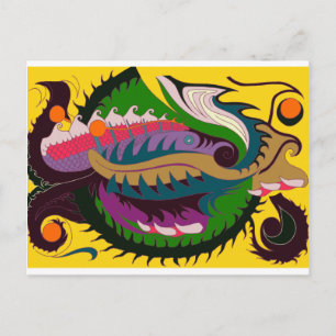 Postal Dragón de Fuego (rojo y verde sobre el oro)