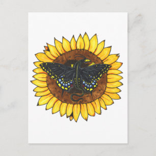 Postal Dragón de hadas en el girasol