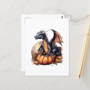 Postal Dragón de Halloween con acuarela Adorable