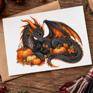Postal Dragón de Halloween con calabazas