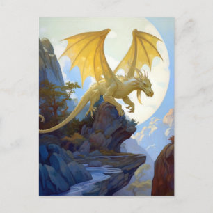 Postal Dragón De Oro En Una Postcarta De Arte Fantastico 