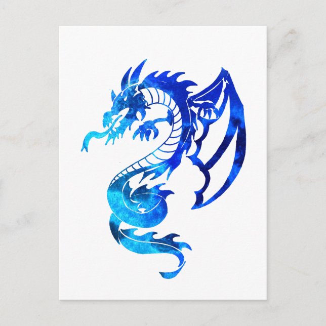 Postal Dragón de tatuaje tribal azul (Anverso)