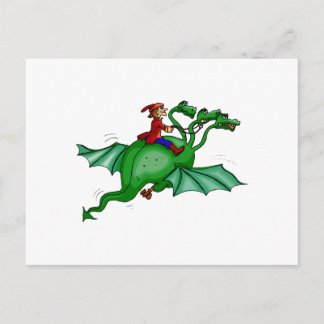 Postal Dragón de tres cabezas con piloto