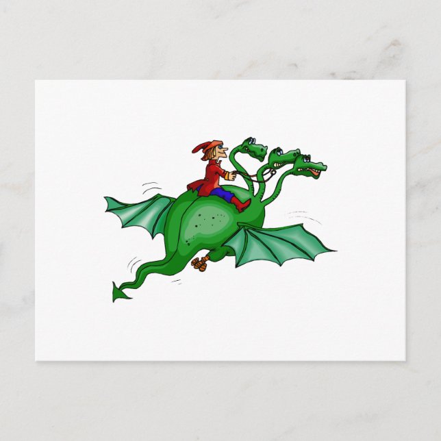 Postal Dragón de tres cabezas con piloto (Anverso)