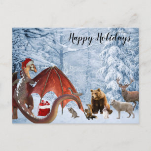 Postal Dragón de vacaciones de Navidad Bosque de Woodland