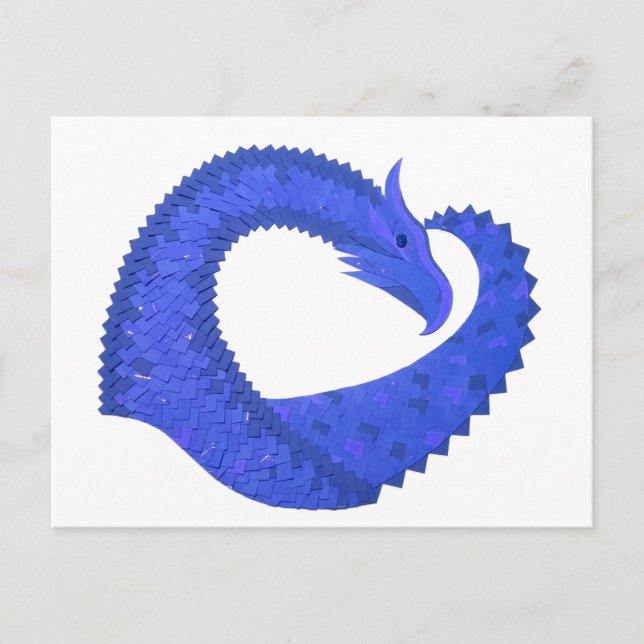 Postal Dragón del corazón azul sobre blanco (Anverso)