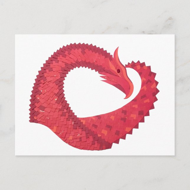 Postal Dragón del corazón rojo en blanco (Anverso)