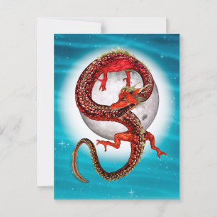 Postal Dragón del Este Rojo - Creatura mítica de fantasía