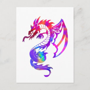 Postal Dragón del tatuaje tribal del arco iris