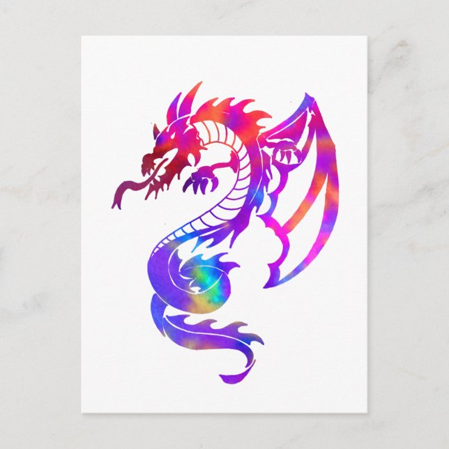 Postal Dragón del tatuaje tribal del arco iris (Anverso)