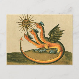 Postal Dragón dorado con luna y sol Sepia
